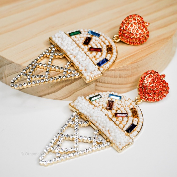 Vanilla Sprinkles Ice Cream Cone Earrings Bead 011 - Picture 3 of 8